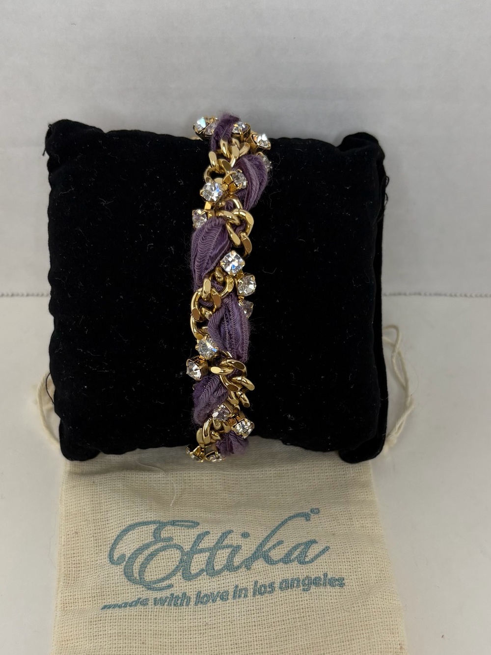 Ettika Gold Chain Bracelet with Lilac Ribbon & Crystals